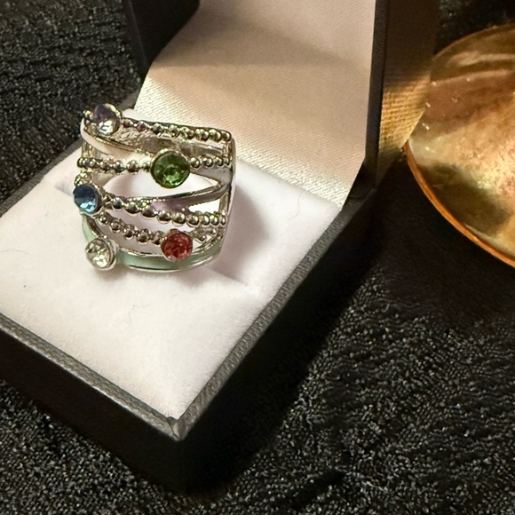 Elegant Multi-Color Gemstone Silver Plated Ring size 7.5 - Picture 1 of 5
